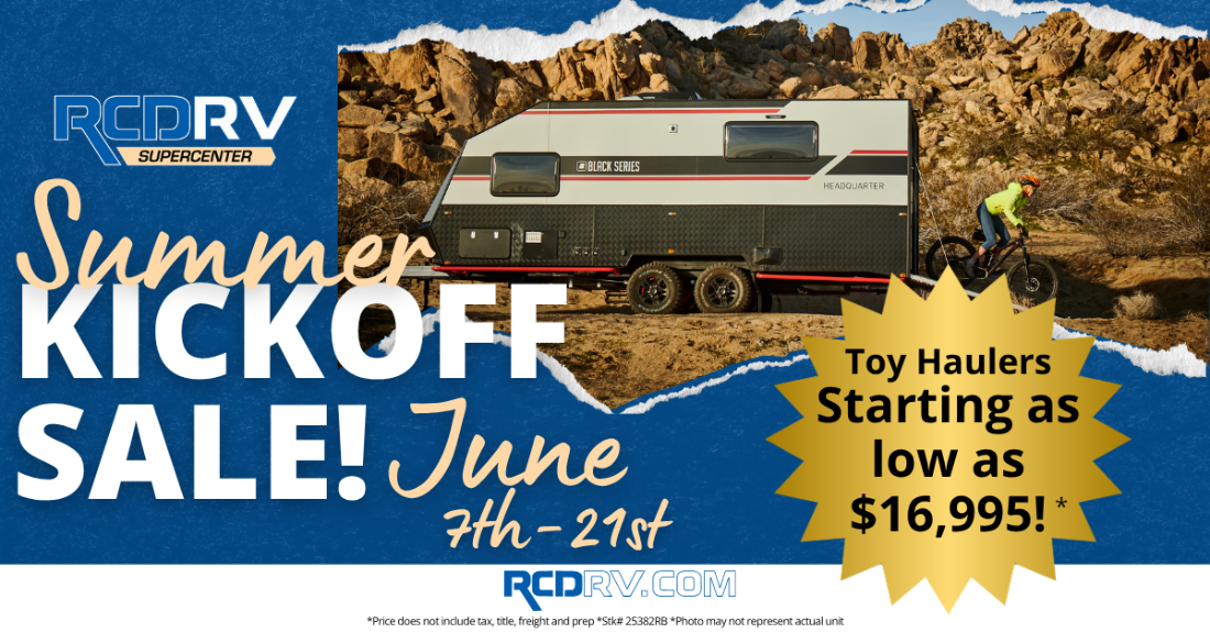 RCD RV toy hauler Summer Kickoff Sale banner
